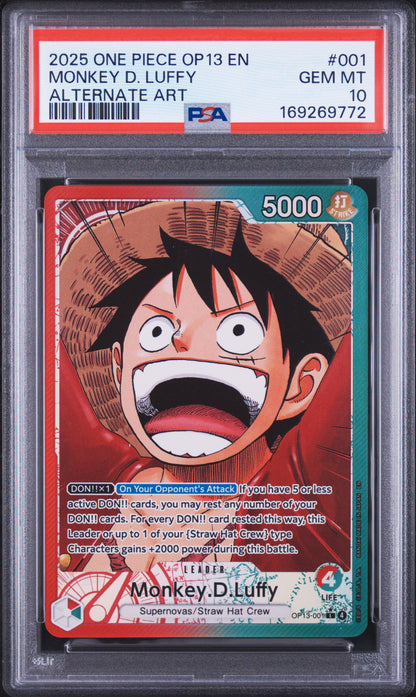 One Piece Monkey Luffy OP13-001 PSA 10 9772 Gem Mint Trading Card