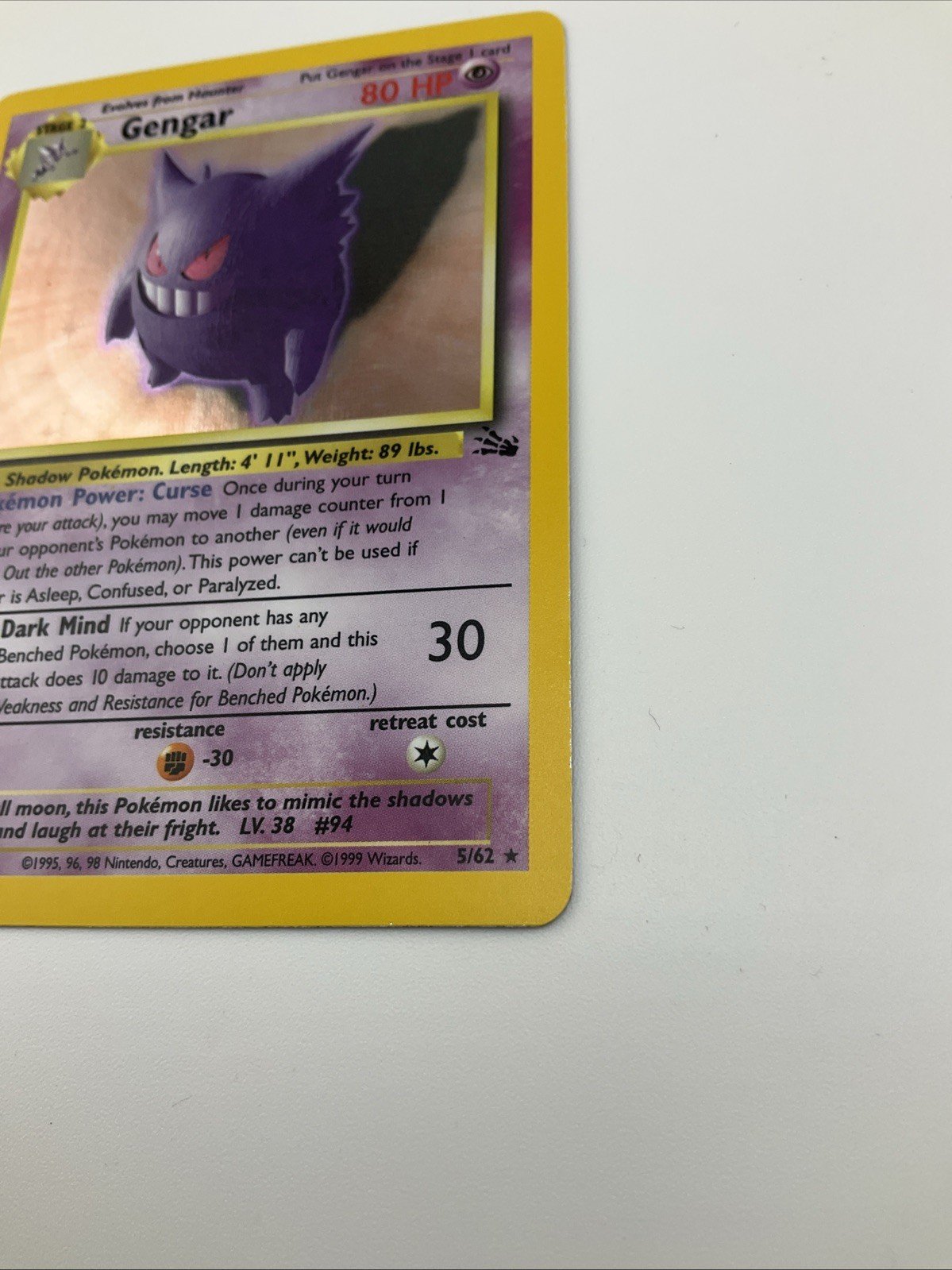 Gengar 5/62 Fossil Holo First Edition NM Pokémon Card