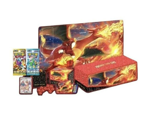 Pokemon TCG Chinese Charizard EX Premium Collection Box with Charizard themed trading cards