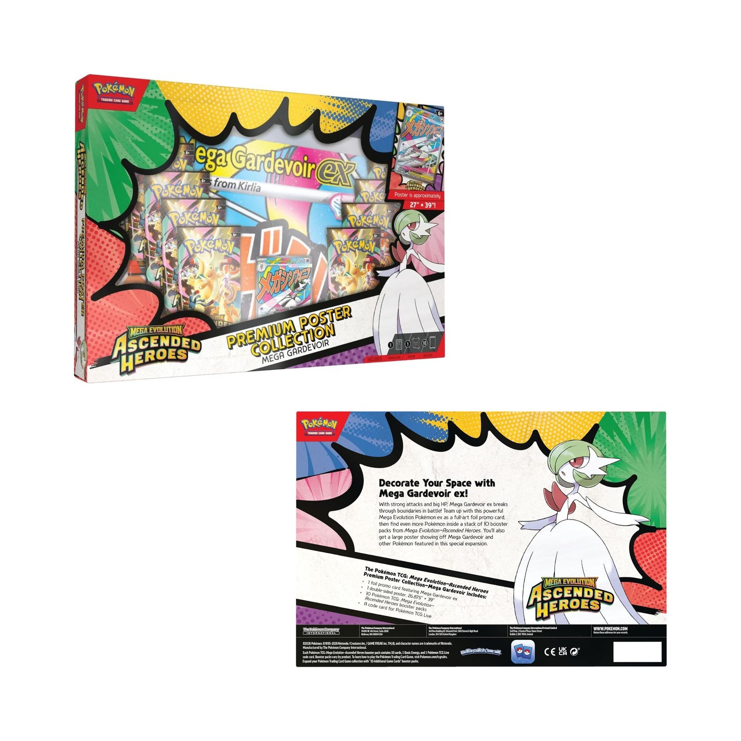 Pokemon TCG Mega Evolutions Ascended Heroes Premium Poster Collection – Mega Gardevoir EX, 10 Booster Packs, Foil Promo Card & Large Poster (PRE-ORDER MARCH)