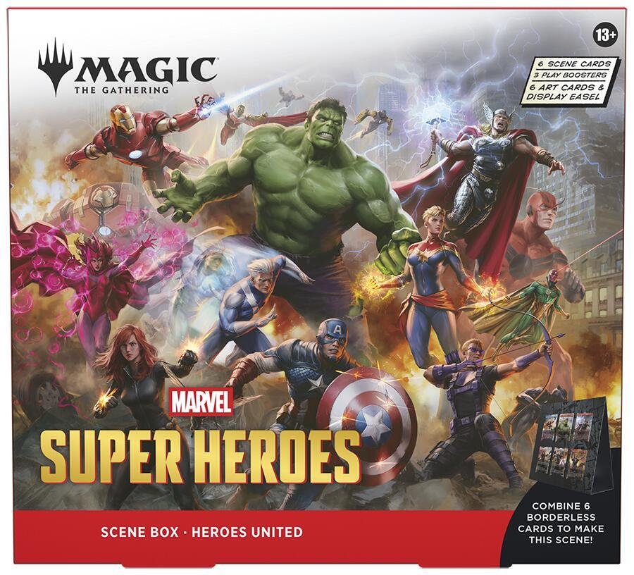 MTG Marvel Super Heroes Scene Box - Heroes United | Play Boosters, Foil Scene Cards, Art Display Cards & Easel for Collectors and Magic Players (PRE-ORDER JUNE)