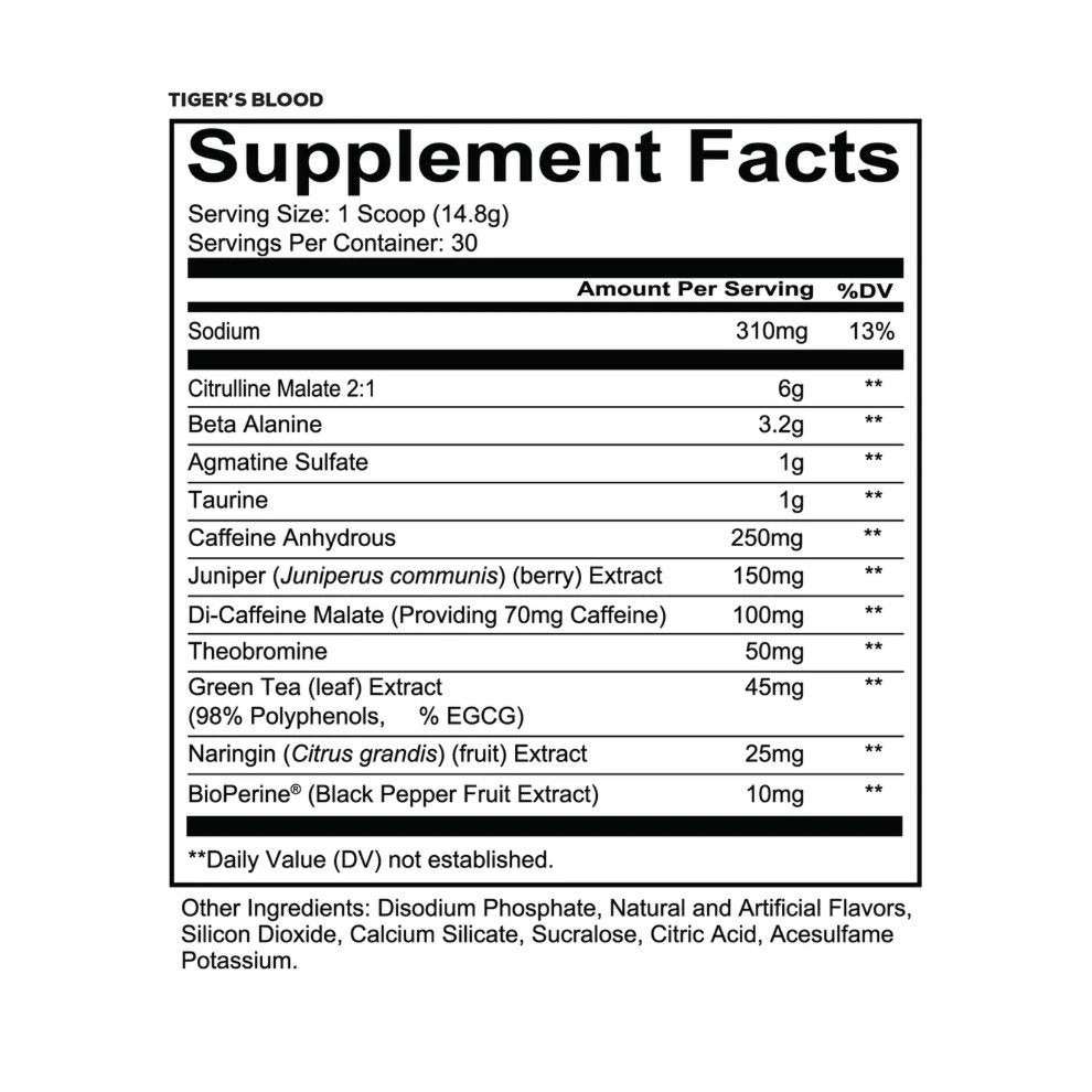 REDCON1 Total War Tigers Blood Pre Workout Powder, 444g, 320mg Caffeine, 6g Citrulline Malate, 3.2g Beta-Alanine, Energy, Focus, Pump & Endurance Support