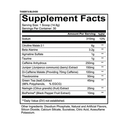 REDCON1 Total War Tigers Blood Pre Workout Powder, 444g, 320mg Caffeine, 6g Citrulline Malate, 3.2g Beta-Alanine, Energy, Focus, Pump & Endurance Support