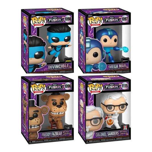 Funko Fusion Wave 3 Funko Pop! Games - Set of 4 (Freddy Fazbear with Pizza Launcher #1096, Mega Man #1097, Colonel Sanders #1115, and Invincible #1098) Collectible Vinyl Figures - Estimated Arrival: Oct. 2025 (PRE-SALE)