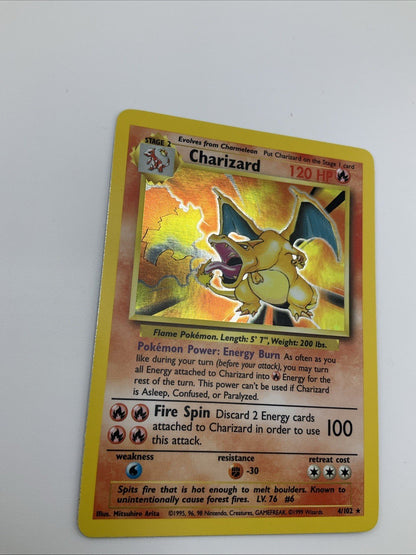 Pokémon TCG Charizard Base Set Holo Unlimited Rare Card 4/102 Vintage 1999 LP+
