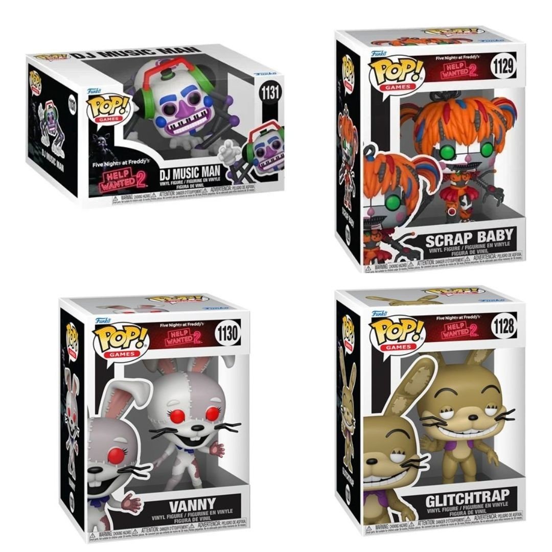 Five Nights at Freddy's: Help Wanted 2 Funko Pop! Games - Set of 4 (Scrap Baby #1129, Glitchtrap #1128, Vanny #1130, and DJ Music Man #1131) Collectible Vinyl Figures - Estimated Arrival: Nov. 2025 (PRE-SALE)
