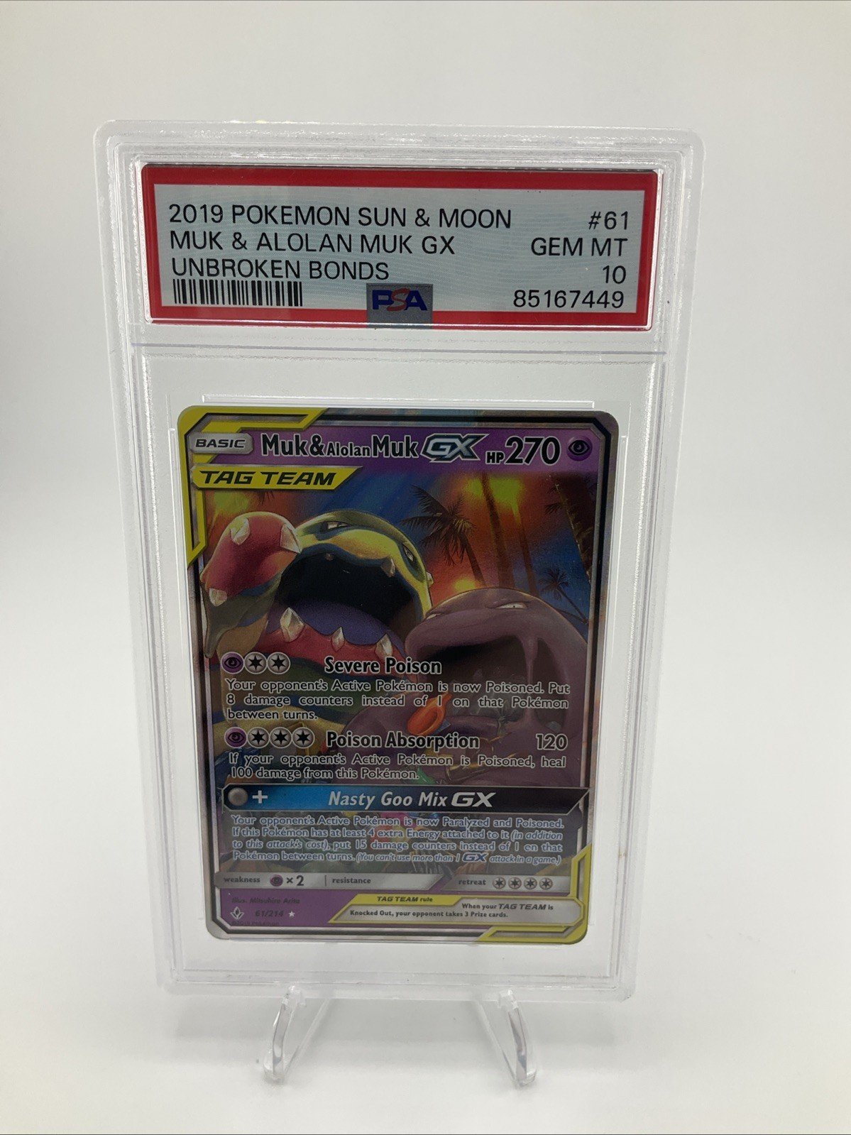 Pokemon Muk & Alolan Muk GX 61/214 Tag Team #61 Sm-Unbroken Bonds Holo PSA 10