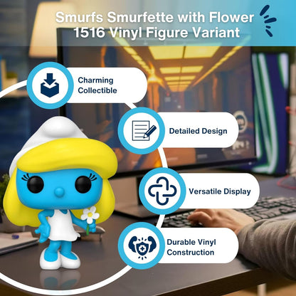 Smurfette with Flower Funko Pop! Television The Smurfs - Vinyl Figure 1516 with Display Box Protector Case