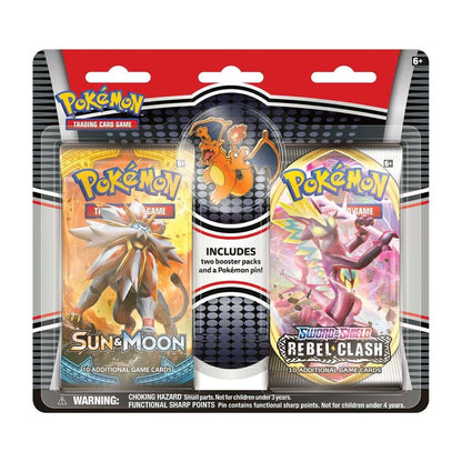 Pokemon TCG Two Pack Blister Charizard Pin Set with 2 Booster Packs and Collector’s Pin