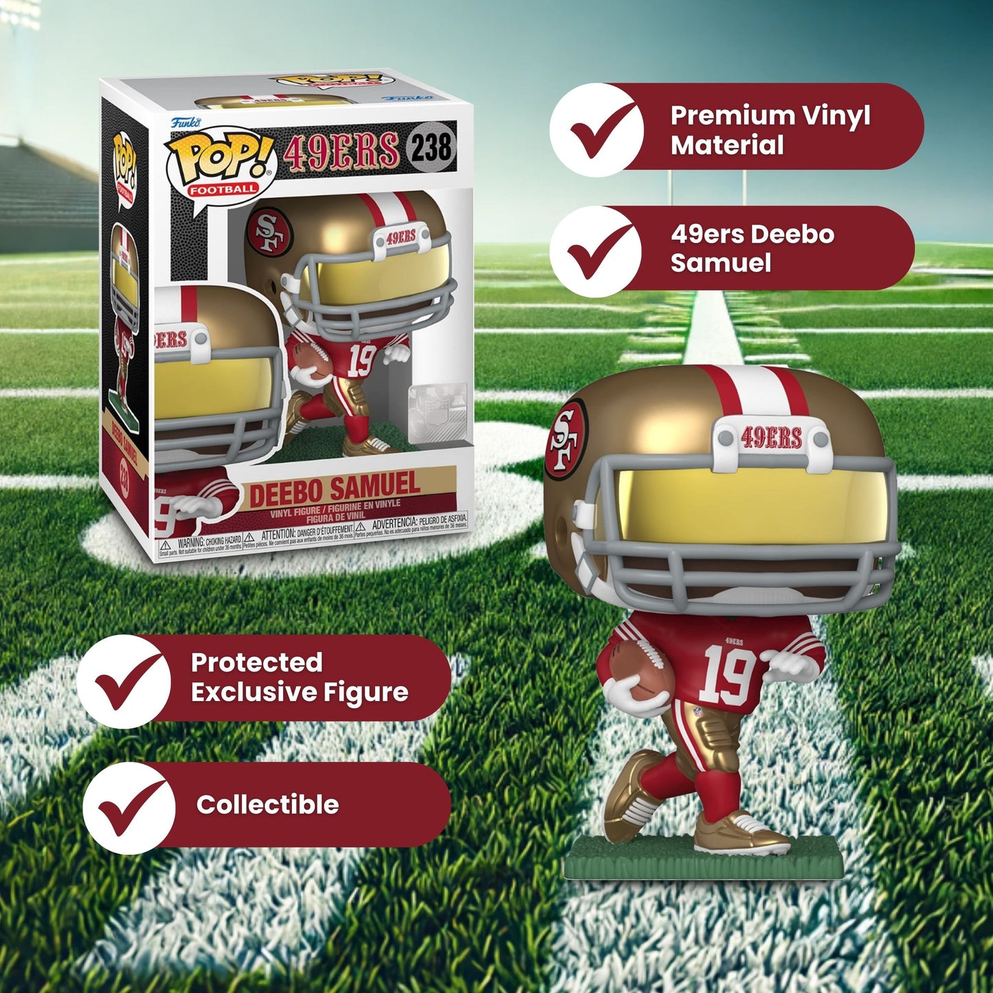 Deebo Samuel Funko Pop! NFL 49ers - Approx. 4" Collectible Vinyl Figure #238 in Window Display Box