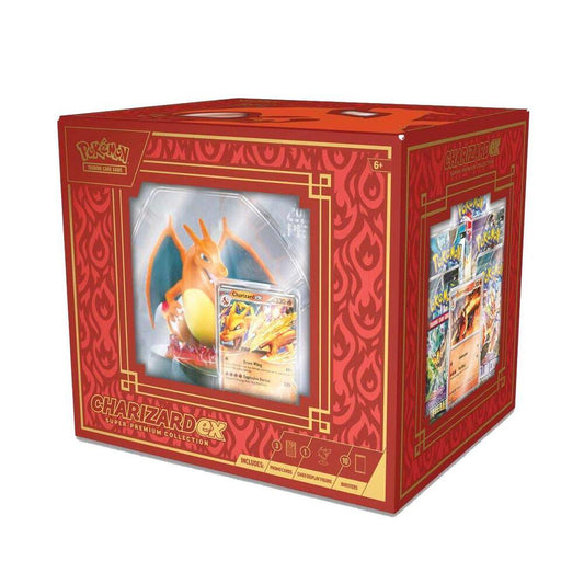 Pokemon TCG Charizard ex Super Premium Collection sealed box with promo cards and booster packs