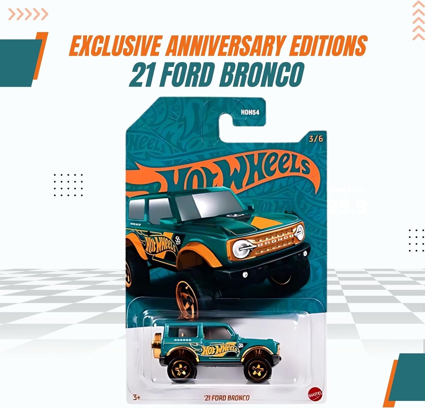 '21 Ford Bronco 3/6 Hot Wheels 56th Anniversary Special Edition Diecast - Model in Pearl & Chrome