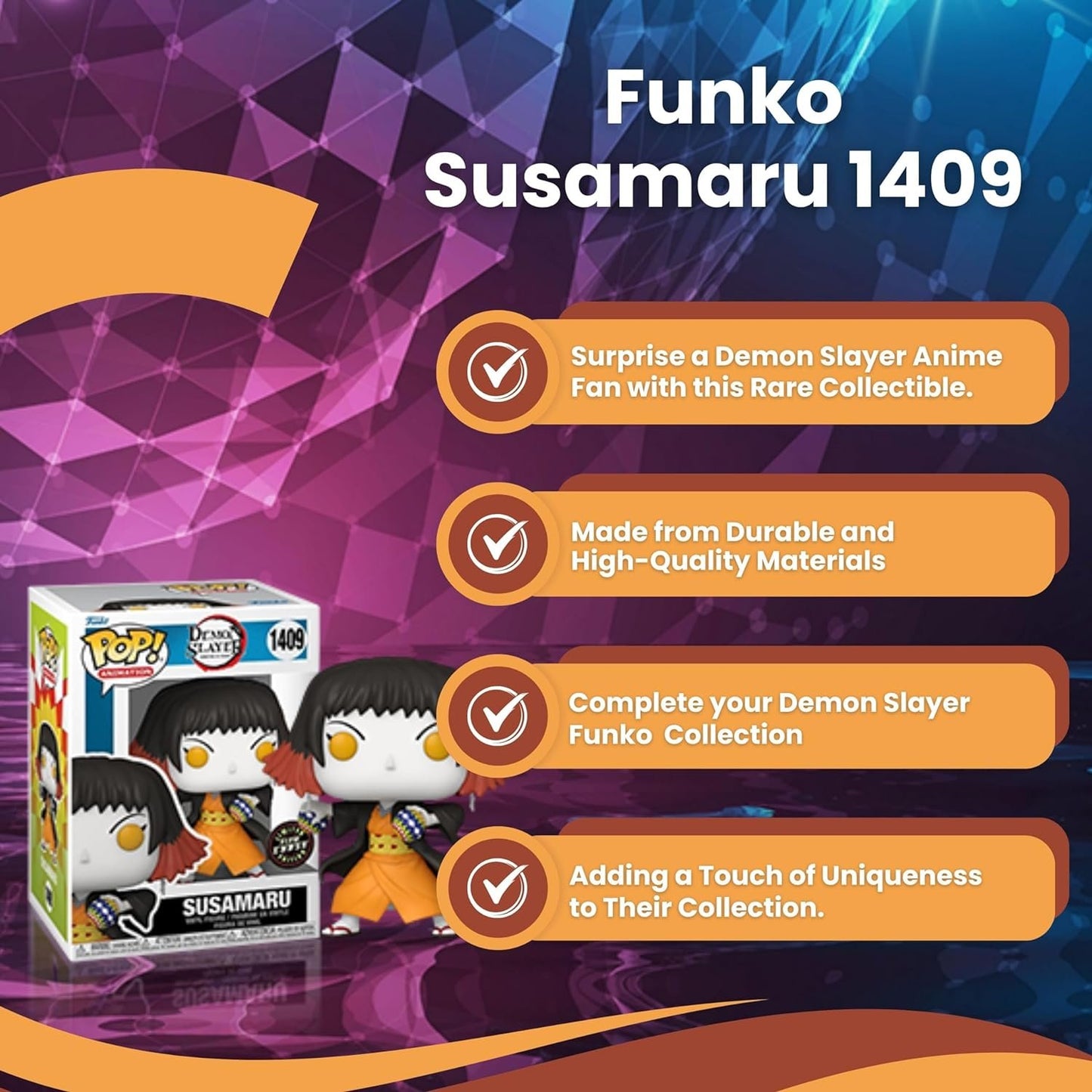 Susamaru Funko Pop! Demon Slayer - Glow Chase Limited Edition Vinyl Figure #1409 with  Window Display Box