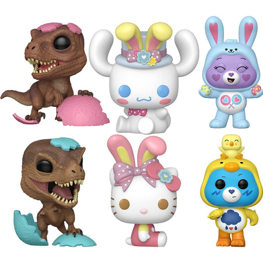 Easter 2026  Funko Pop! Animation - Set of 6 (T-Rex #1898, Raptor #1897, Hello Kitty #130, Cinnamoroll #131, Share Bear Bunny #2145, and Grumpy Bear Chick #2144) Collectible Vinyl Figures