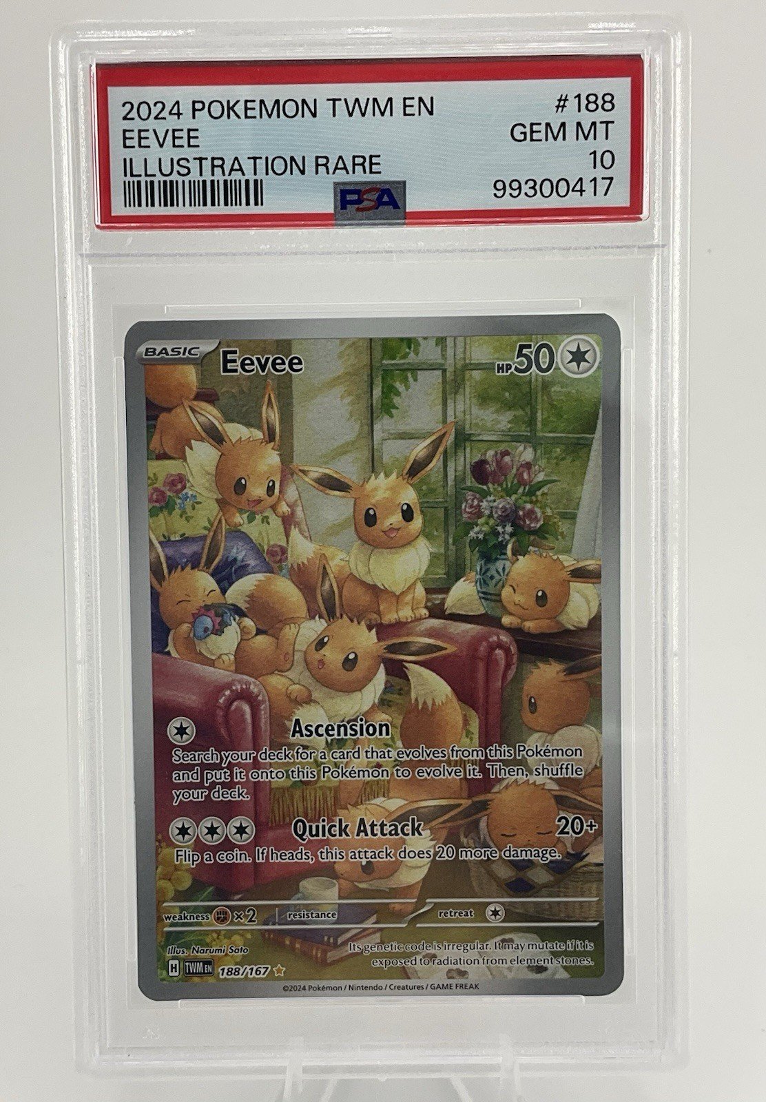 2024 POKEMON TWM EN-TWILIGHT MASQUERADE ILLUSTRATION RARE #188 EEVEE PSA 10