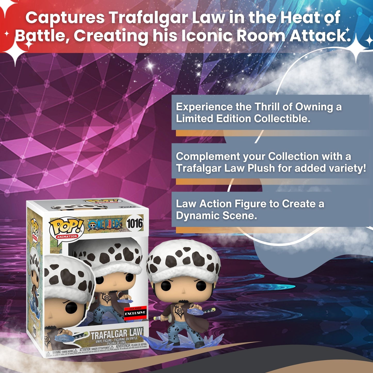 Trafalgar Law Funko Pop! Animation One Piece - AAA Exclusive Vinyl Figure #1016 with Display Box Protector Case