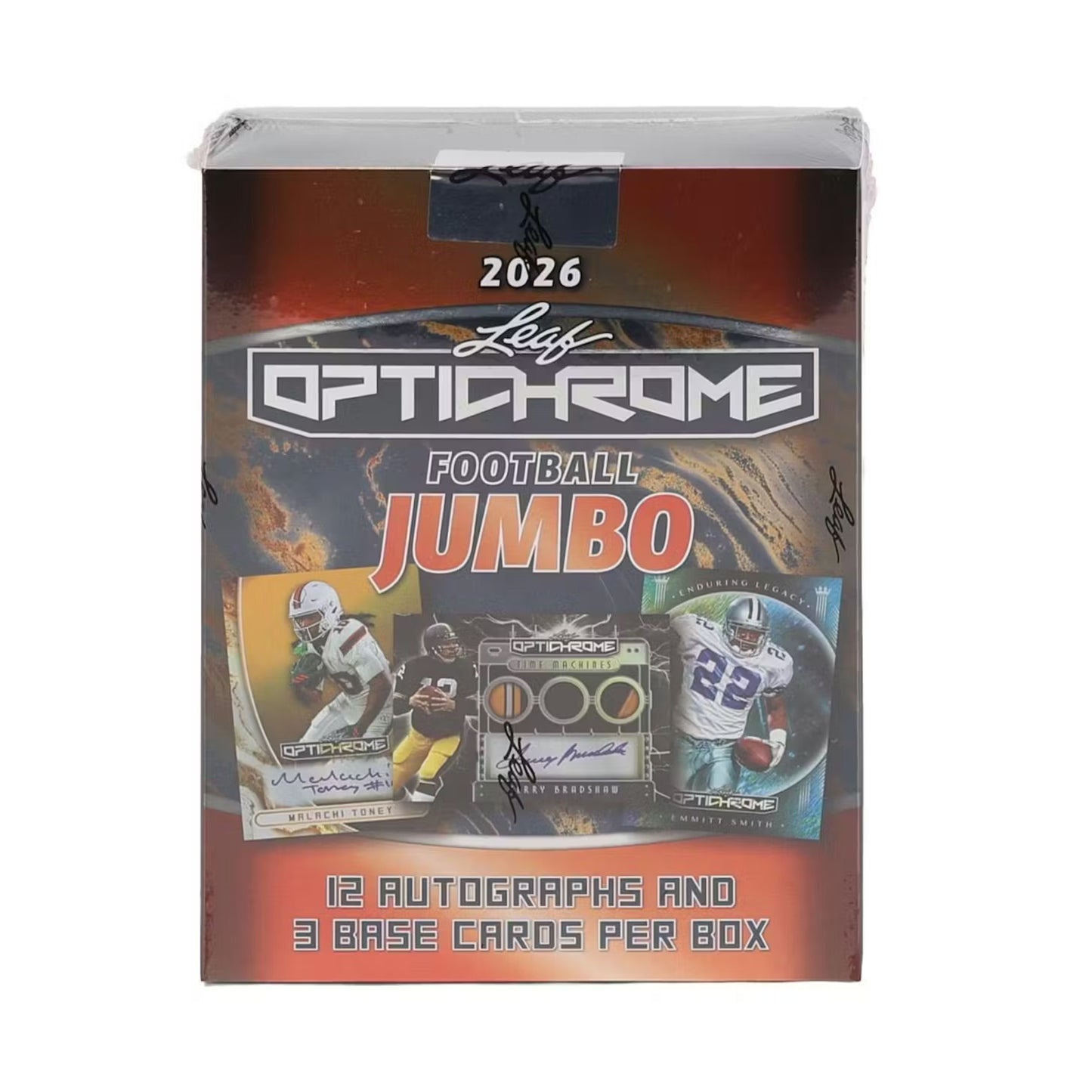 Leaf Optichrome JUMBO Football 2026 football trading cards pack showcasing sports card designs and collectible card game style artwork