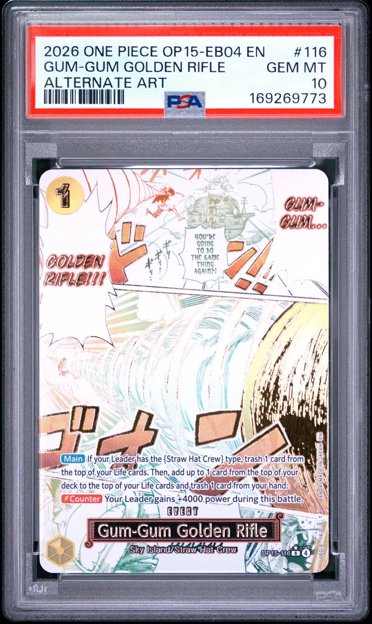 One Piece GumGum Golden Rifle PSA10 9773 Graded Trading Card
