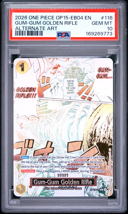 One Piece GumGum Golden Rifle PSA10 9773 Graded Trading Card