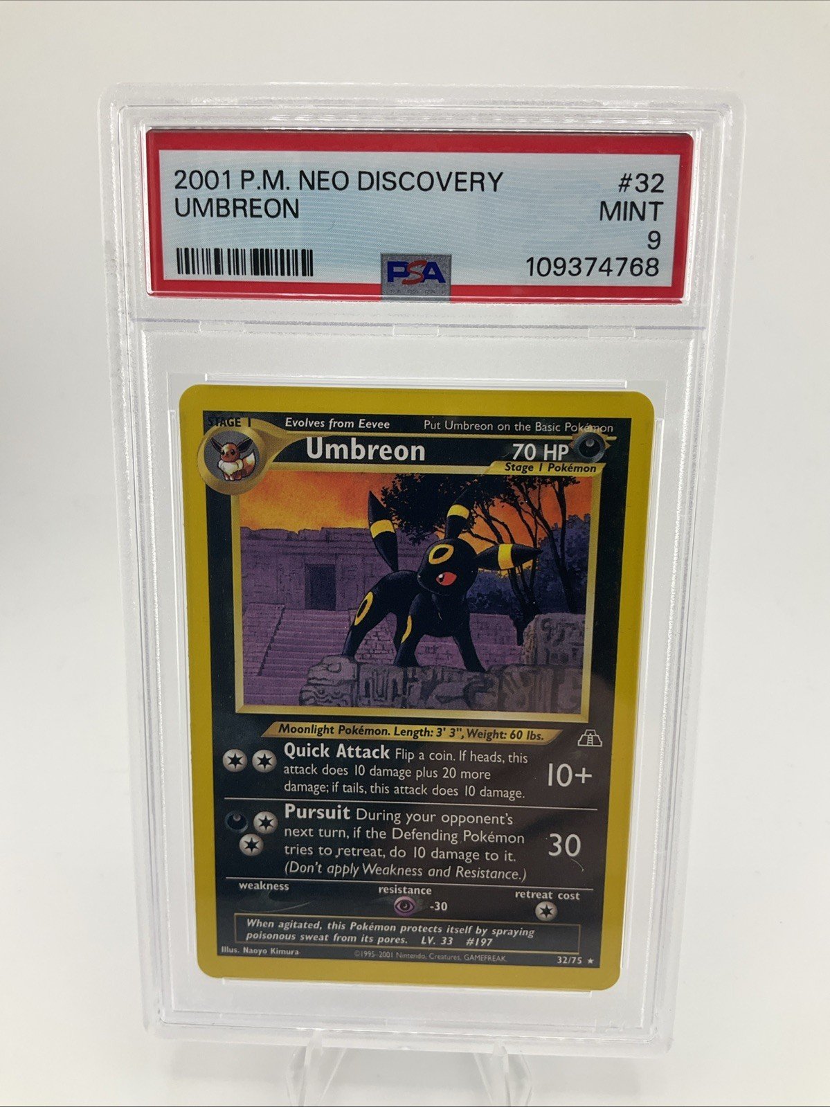 2001 Pokemon UMBREON 32/75 Neo Discovery Unlimited Rare Vintage English PSA 9