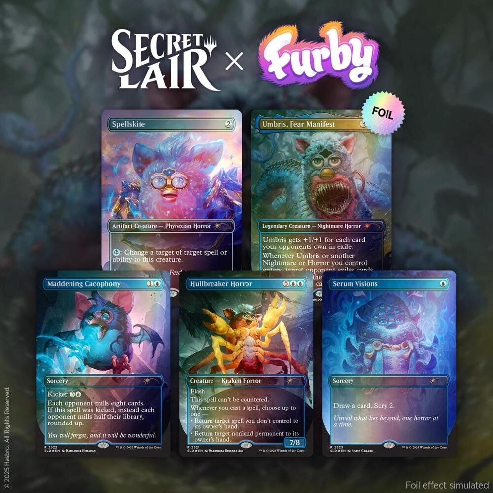 MTG Secret Lair X Furby: The Oddbodies Rainbow Foil card sealed.