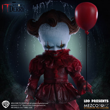 Mezco Toyz Living Dead Dolls Presents Welcome to Derry Bloody Pennywise Doll, 10-Inch Collectible Figure with 5 Points of Articulation and Red Balloon (PREORDER - Release Date April 2027)