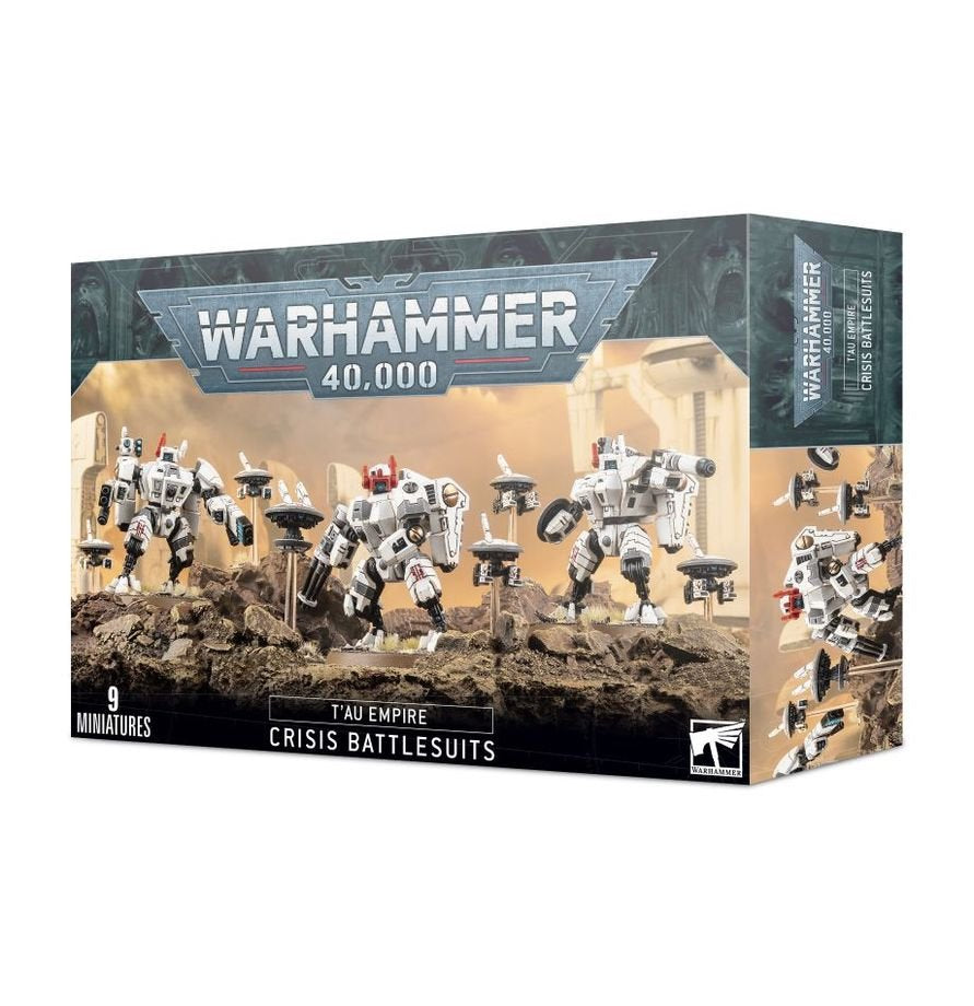Warhammer 40K T'au Empire XV8 Crisis Battlesuit Team Miniatures Kit with Tactical Drones, Customizable Weapon Loadouts & Posable Models