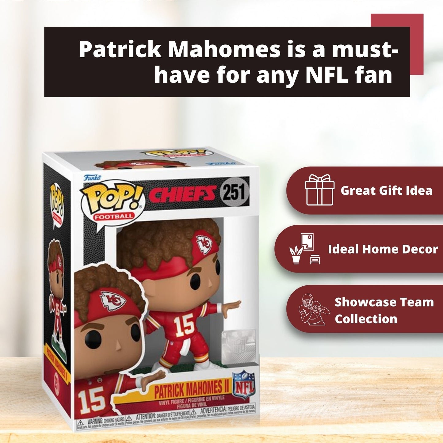 Patrick Mahomes II NFL Kansas City Funko Pop! Football Chiefs - Vinyl Figure 251 with Display Box Protector Case