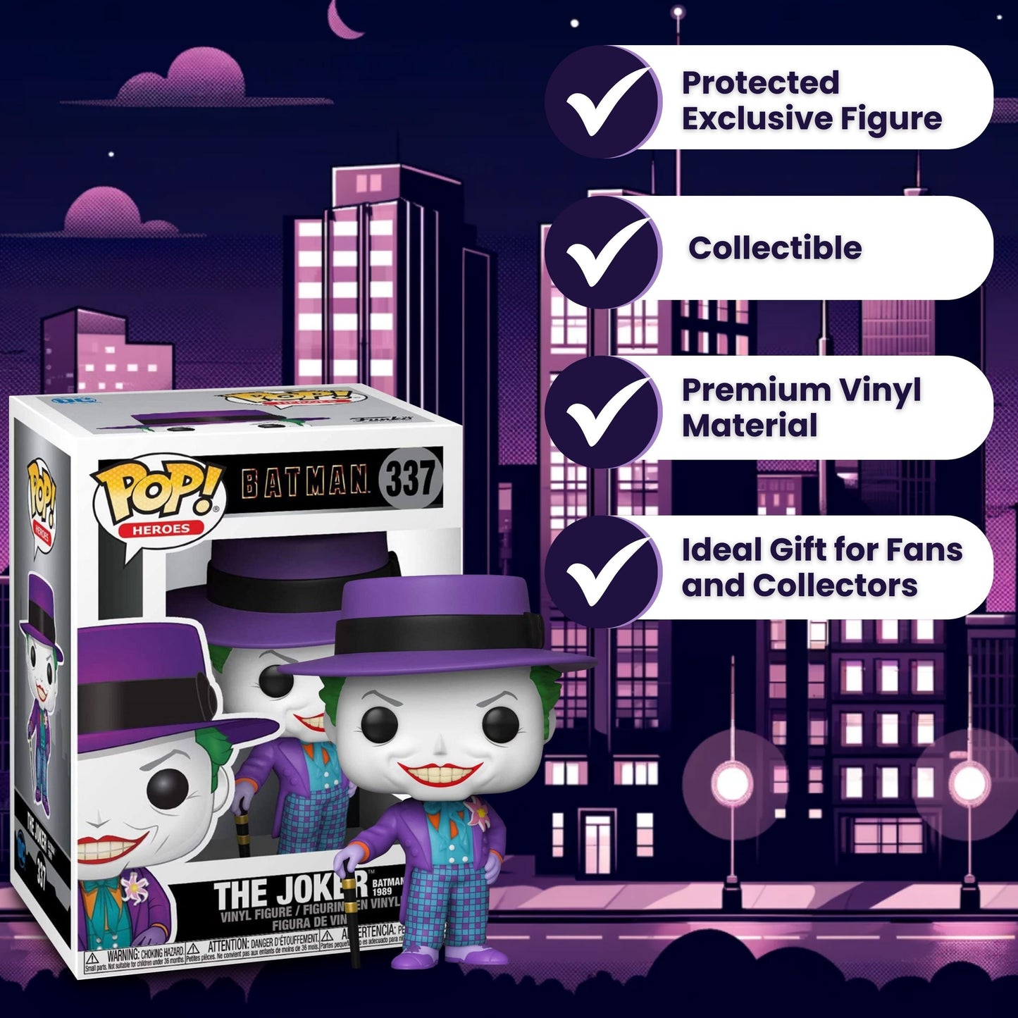 The Joker Funko Pop! Heroes Batman 1989 - Vinyl Figure #337 with Display Box Protector Case