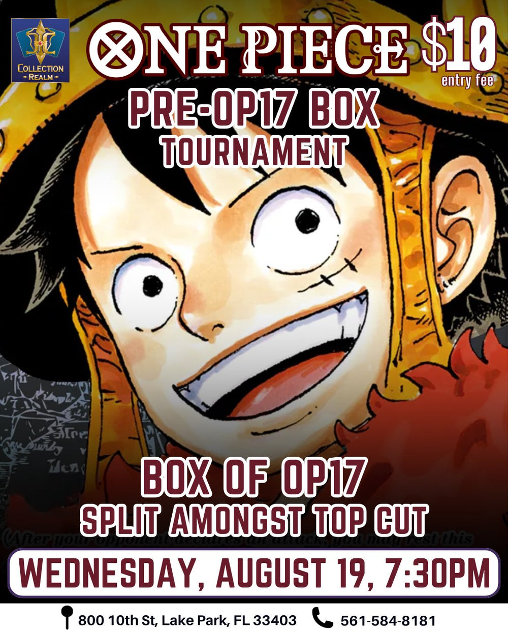 One Piece TCG Pre-OP17 Box Tournament – August 19, 2026 (Wednesday 7:30 PM)