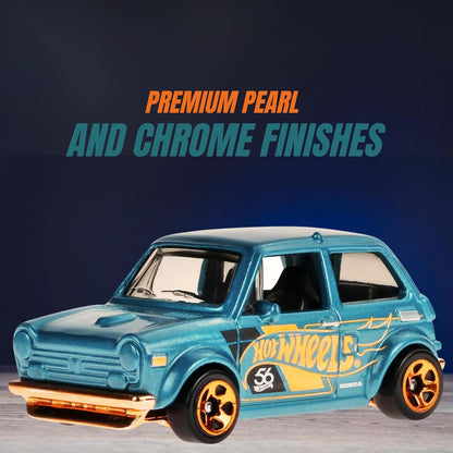 Custom '70 Honda N600 5/6 Hotwheels 56th Pearl and Chrome 2024 Die-Cast - Exclusive Anniversary Edition with Turquoise and Copper-Color Theme