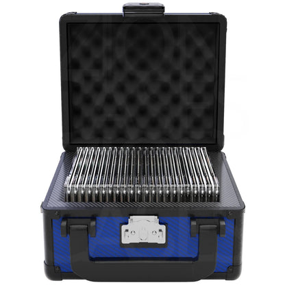 Zion Cases Slab Case GO Carbon Fiber Navy – Graded Card Slab Holder for Up to 25 Slabs, Protective Trading Card Storage Case with TSA-Approved Locks, High-Grade Foam, Compact Travel Design (PRE-ORDER)