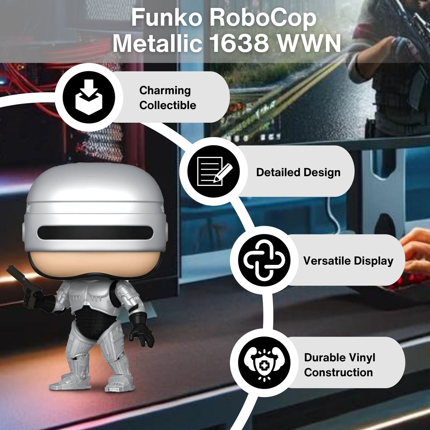 Metallic Robocop Funko Pop! Movies - Entertainment Earth Exclusive Limited Edition Vinyl Figure #1638 with Display Box Protector Case