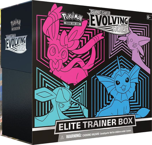 Pokémon TCG Sword & Shield Evolving Skies Elite Trainer Box – Glaceon & Vaporeon ETB with 8 Booster Packs, Card Sleeves, Energy Cards, Accessories – Pokémon Cards Pack, Deck & Collection Box
