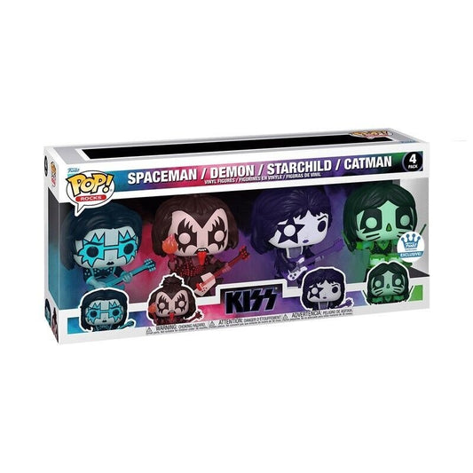 Kiss (Color Spotlight) Funko Pop! Rocks - Pack of 4 (Spaceman / Demon / Starchild / Catman) Collectible Exclusive Vinyl Figures