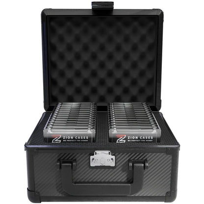 Zion Cases Slab Case 2 Row Carbon Fiber, Trading Card Slab Storage Case, Holds Up to 60 Slabs, TSA Approved Locks, High-Grade Foam Interior, Protective Carrying Case for Collectors (PRE-ORDER)