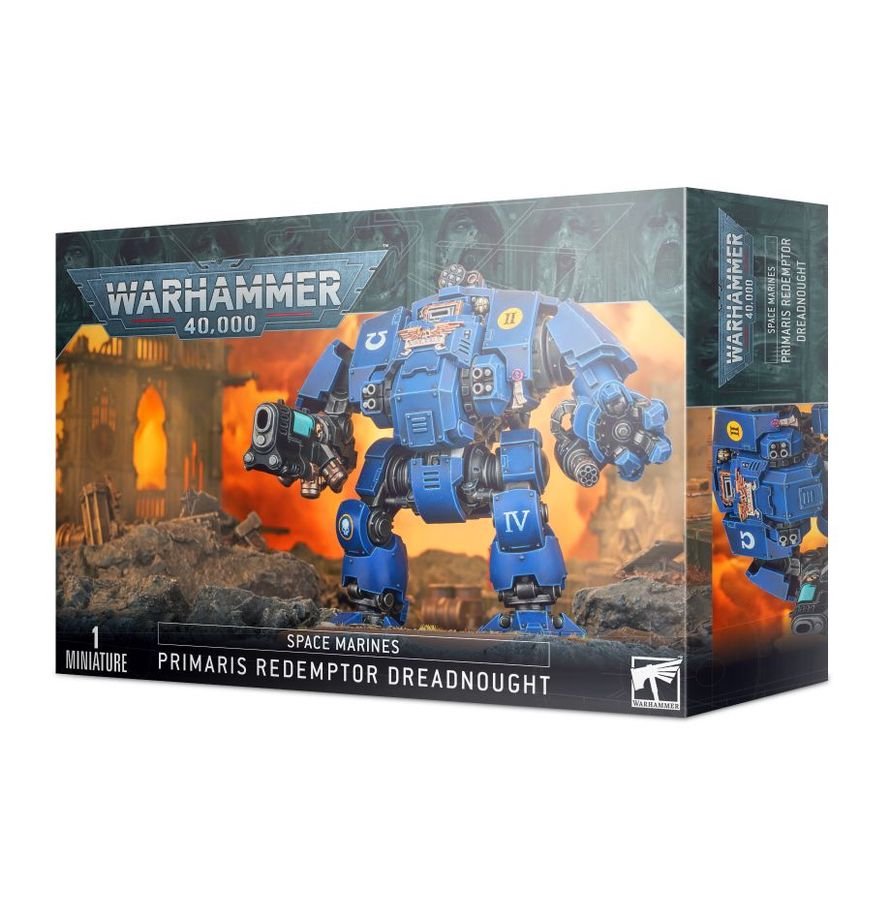 Warhammer 40,000 Space Marines Primaris Redemptor Dreadnought Kit – Multi-Part Plastic Model with Weapons Options, 90mm Base & Transfer Sheet – Highly Customizable Tabletop Miniature
