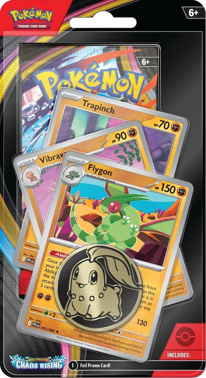 Pokémon TCG Chaos Rising Premium Checklane Blister Flygon Line ME04 – Chaos Rising Expansion, Premium Booster Pack with Flygon Promo Card, Collectible Pokémon Cards