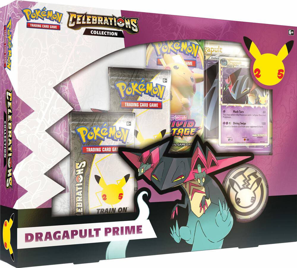 Pokemon TCG Dragapult Prime Celebrations Collection Box with Promo Cards Binder and Packs