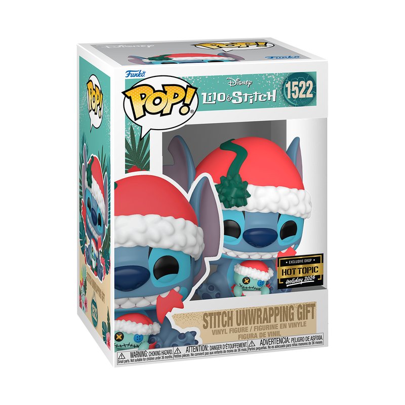 Stitch Unwrapping Gift Funko Pop! Disney Lilo and Stitch - Exclusive Drop Hot Topic Holiday 2024 - Approx. 3.25" Collectible Vinyl Figure #1522 with Display Box Protector Case