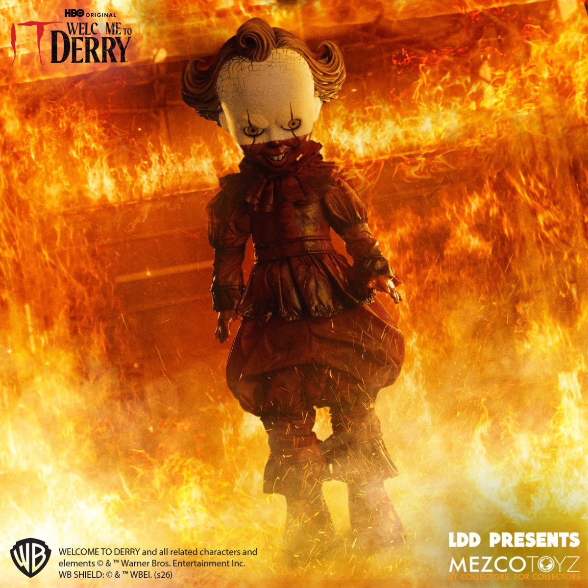 Mezco Toyz Living Dead Dolls Presents Welcome to Derry Bloody Pennywise Doll, 10-Inch Collectible Figure with 5 Points of Articulation and Red Balloon (PREORDER - Release Date April 2027)