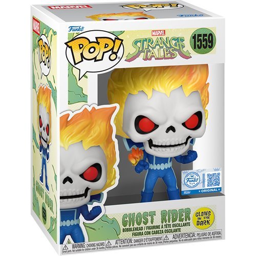 Ghost Rider #1559 Funko Pop! Marvel Strange Tales - Approx. 4 1/2" Glow-in-the-Dark  Entertainment Earth Exclusive Vinyl Figure Bundled with Display Box Protector Case - Estimated Arrival: Sept. 2025 (PRE-SALE)