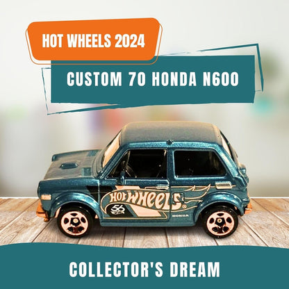 Custom '70 Honda N600 5/6 Hotwheels 56th Pearl and Chrome 2024 Die-Cast - Exclusive Anniversary Edition with Turquoise and Copper-Color Theme