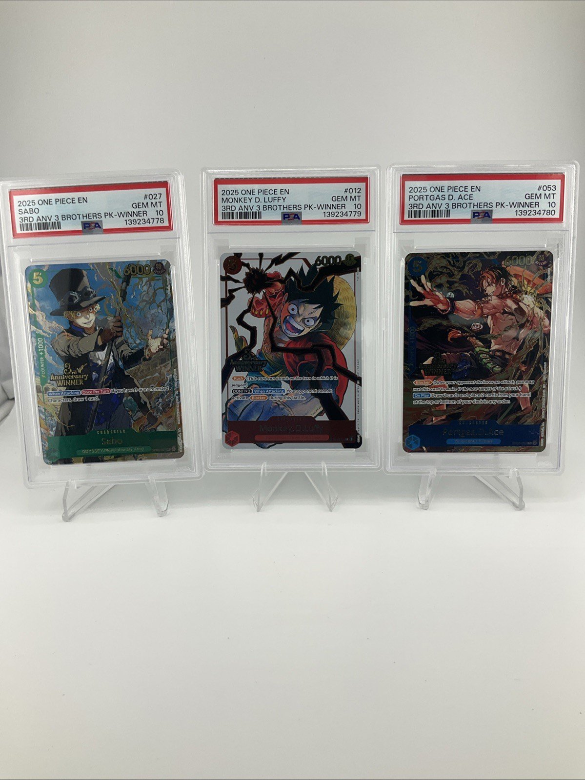 2025 One Piece 3rd Anniversary Winner Sabo Luffy Ace PSA 10