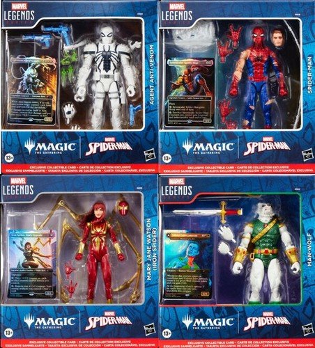Hasbro Marvel Legends Magic the Gathering Spider-Man Bundle Pack of 4 (Agent Anti-Venom , Damaged Spider-Man, Iron Spider, and Man-Wolf) Action Figures - Estimated Arrival: Sept. 2025 (PRE-SALE)