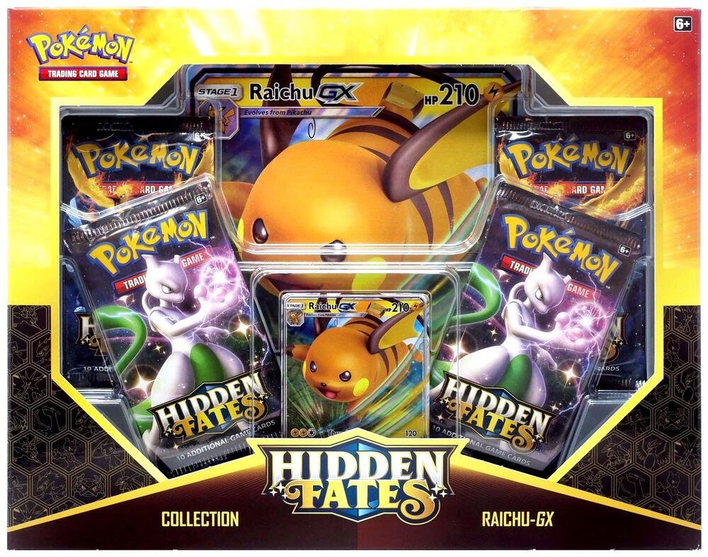Pokemon TCG Hidden Fates Raichu GX Collection Box Sealed Pokemon Cards Set
