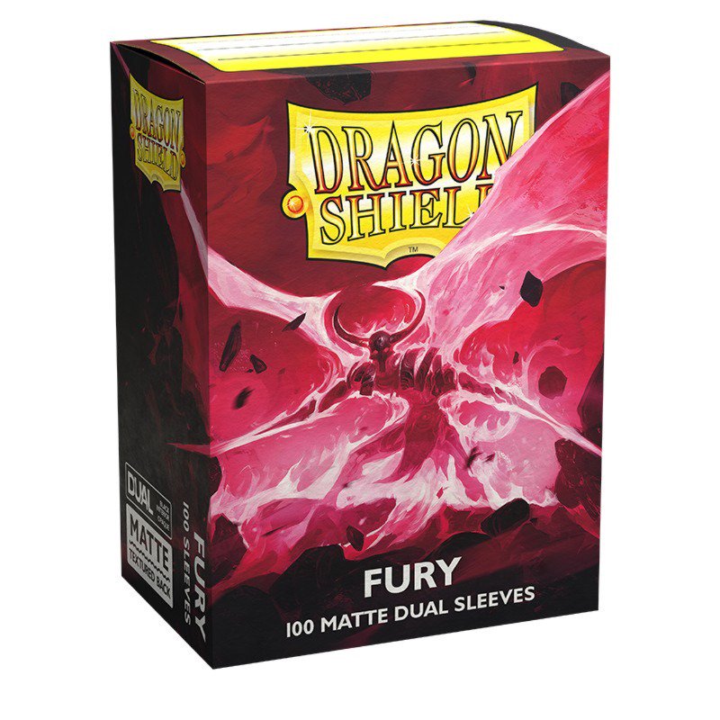 Dragon Shield Standard Matte Dual Sleeves Fury 100 Count, Clear Front, Opaque Black Interior, Textured Matte Back, Standard Size Trading Card Sleeves for MTG, Pokémon, Lorcana
