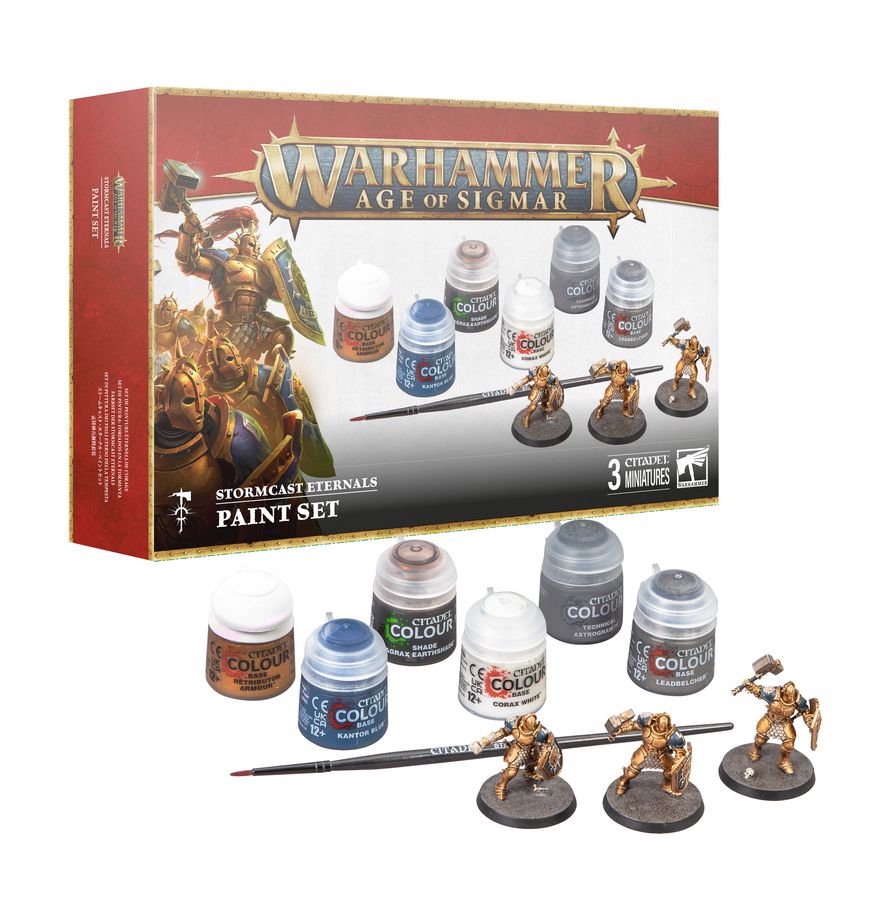Warhammer Age of Sigmar Stormcast Eternals Paint Set – 3 Push-Fit Liberator Miniatures, 6 Citadel Paints & Starter Brush for Beginners and Hobby Fans (PRE-ORDER)