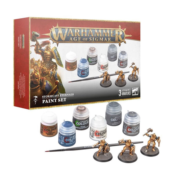 Warhammer Age of Sigmar Stormcast Eternals Paint Set – 3 Push-Fit Liberator Miniatures, 6 Citadel Paints & Starter Brush for Beginners and Hobby Fans (PRE-ORDER)