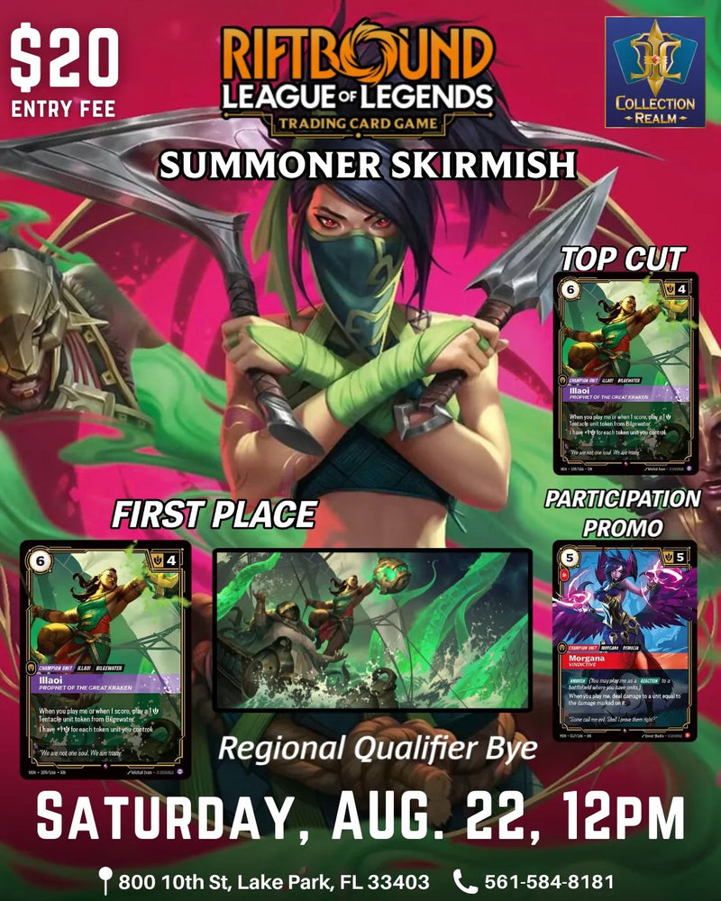 Riftbound League of Legends TCG Summoner Skirmish – August 22, 2026 (Saturday 12:00 PM)